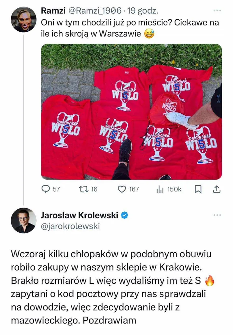 Tak ''kibice'' potraktowali koszulki Wisły Kraków przygotowane na finał Pucharu Polski