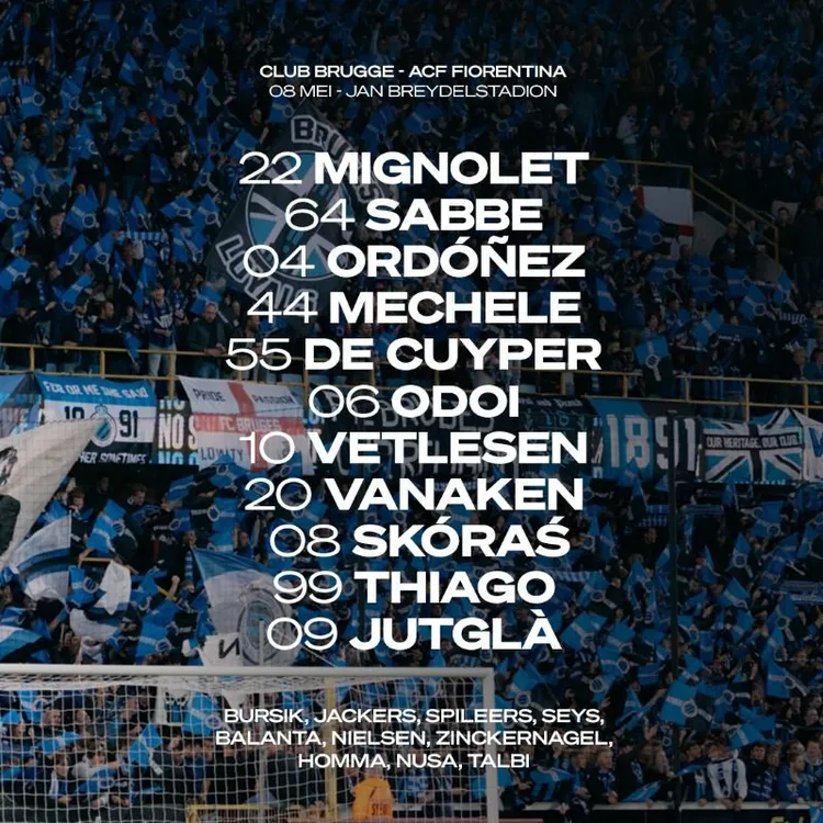 Skład Club Brugge na mecz z Fiorentiną