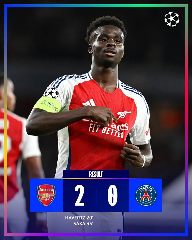 Arsenal pokonuje PSG po bramkach Havertza i Bukayo Saki