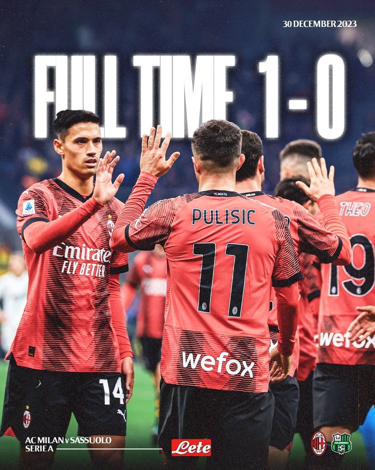 Milan wygrywa na zakończenie roku z Sassuolo po bramce Pulisica