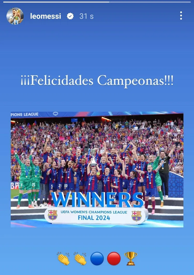 Messi pogratulował żeńskiej drużynie Barcelony wygrania Ligi Mistrzów