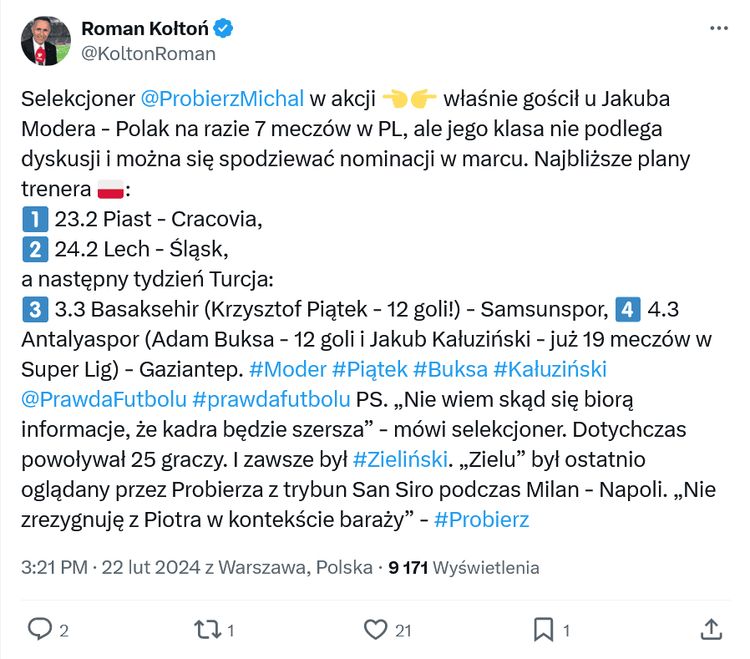 Plany Michała Probierza na najbliższe dni