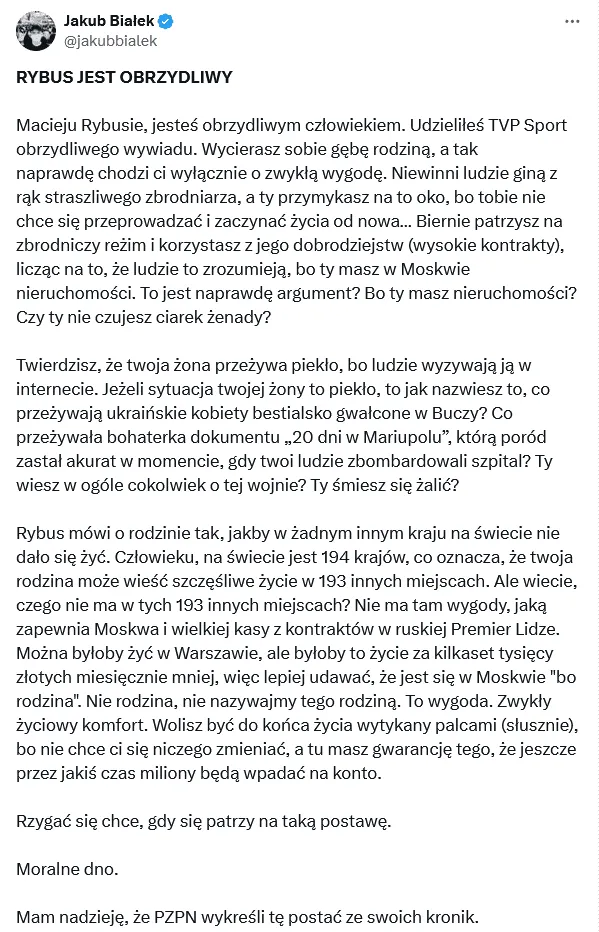 Dziennikarz Weszło dobitnie przejechał się po Macieju Rybusie