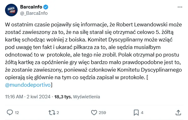 Zawieszenie Lewandowskiego na "El Clasico" jest bardzo mało prawdopodobne