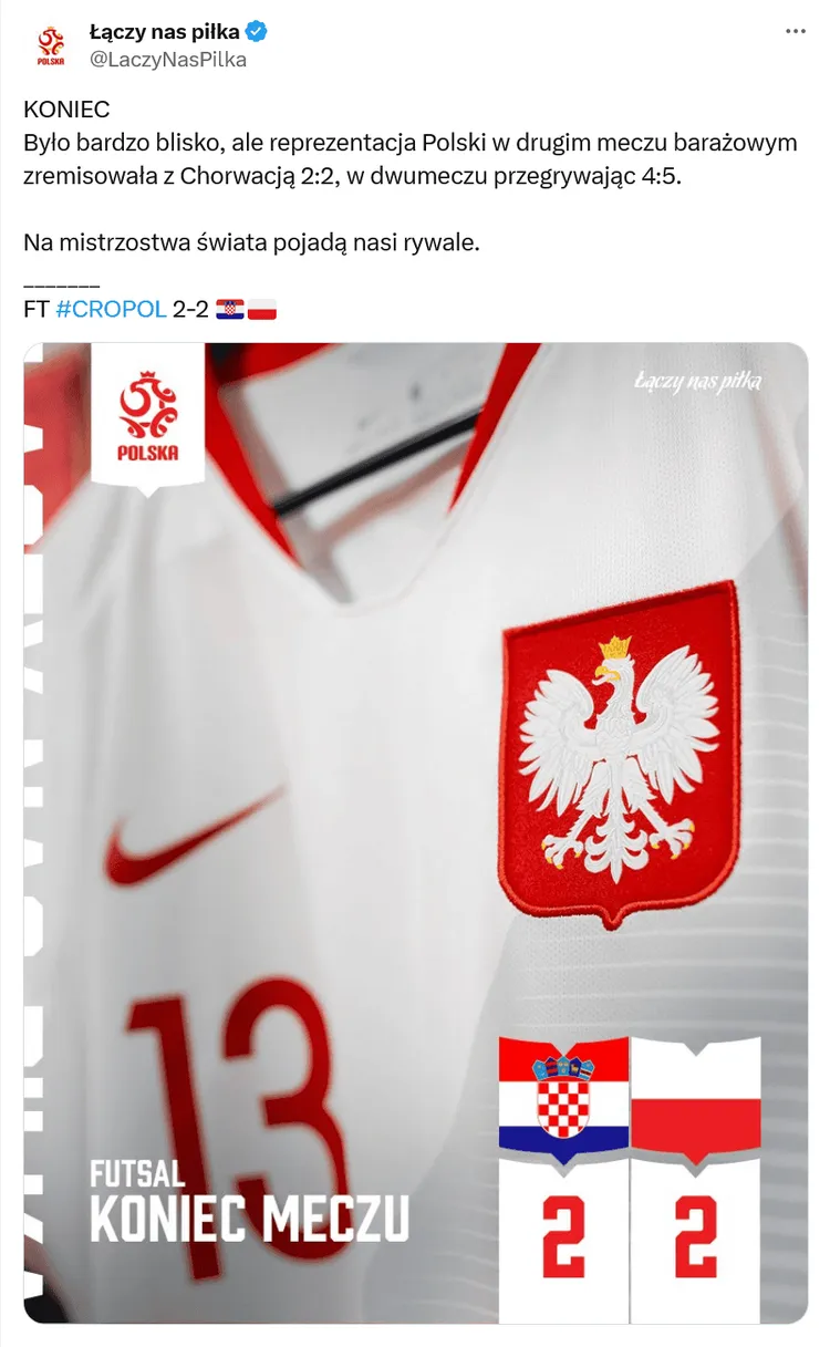 Polacy odpadają po barażowym meczu o awanś na MŚ w Futsalu
