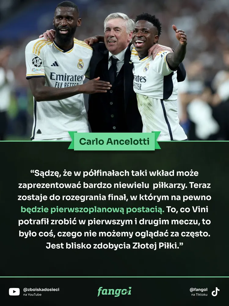 Ancelotti wyczuwa "Złotą Piłkę" dla Viniciusa Juniora