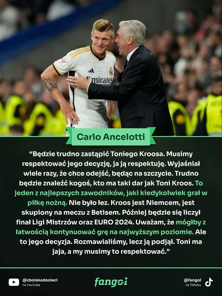 Szczere słowa Ancelottiego o decyzji Toniego Kroosa