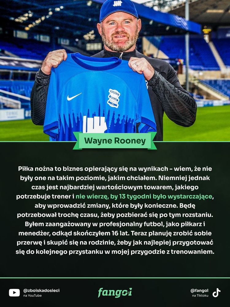 Wiadomość Rooneya po zwolnieniu z Birmingham City