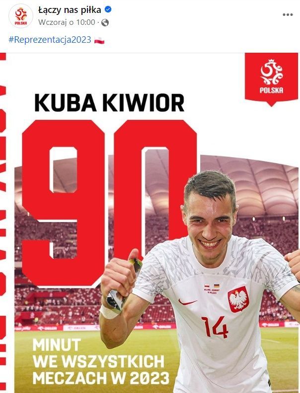 Łączy nas piłka pogratulowała Kiwiorowi... 90 minut w reprezentacji w całym 2023 🙃  