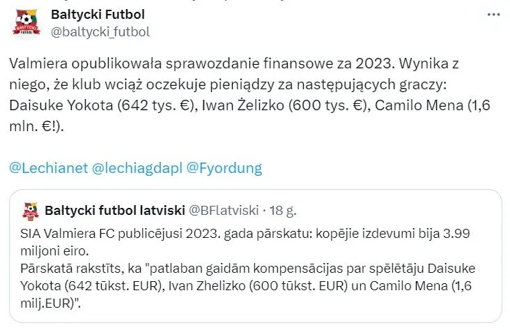Górnik i Lechia zalegają z pieniędzmi łotewskiemu klubowi