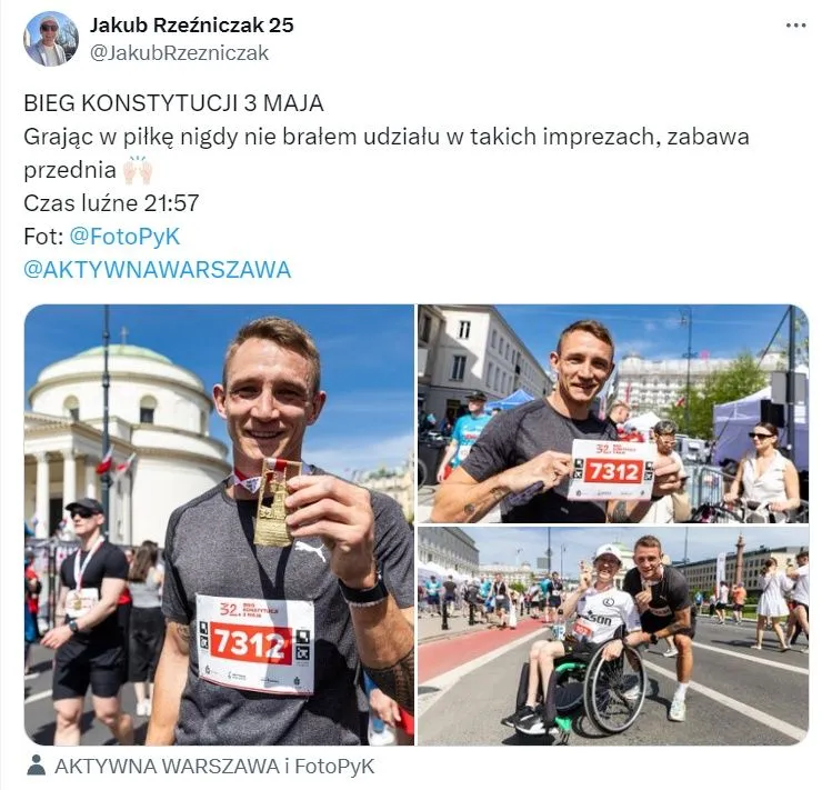 Jakub Rzeźniczak wziął udział w biegu na cześć 3 maja