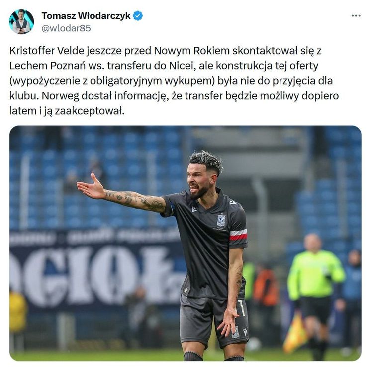 W taki sposób Lech Poznań załatwił sprawę z zimowym transferem Velde