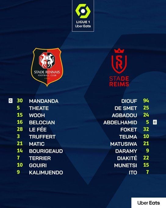 Składy Stade Rennais oraz Stade Reims na mecz Ligue 1