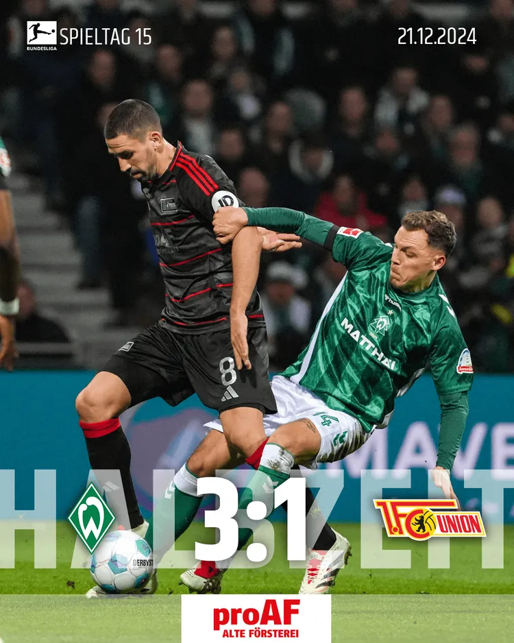 Do przerwy Werder Brema prowadzi z Unionem Berlin 3:1!