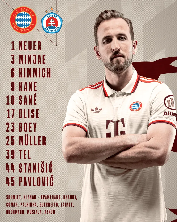 Jedenastka Bayernu na mecz ze Slovanem Bratysława!