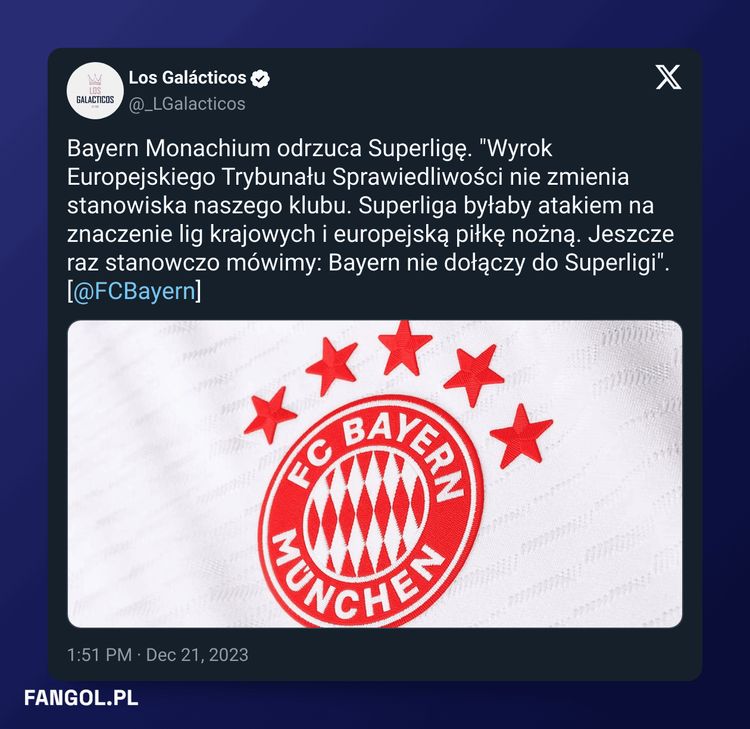 Bayern też jest przeciwko Superlidze! 