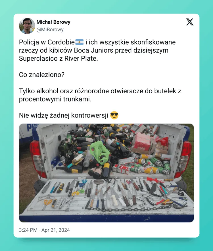 "Sprzęt", jaki znalazła policja przed meczem Boca Juniors z River Plate